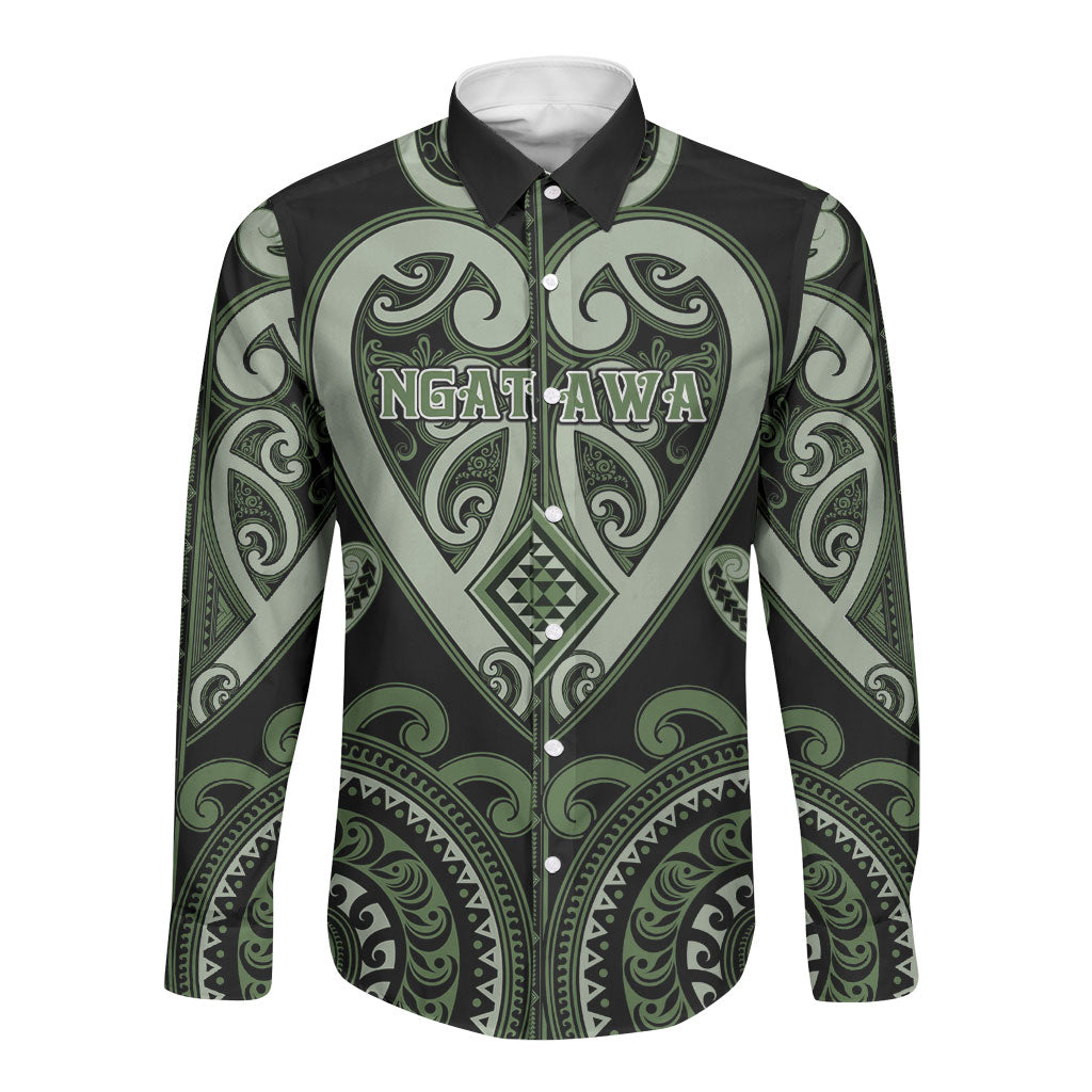 Custom Aotearoa Ngati Awa Long Sleeve Button Shirt Maori Tribal Pattern LT05 Unisex Green - Polynesian Pride