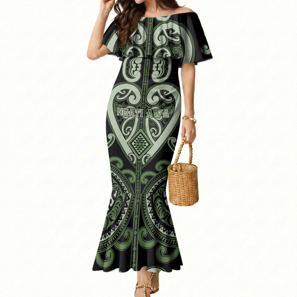 Custom Aotearoa Ngati Awa Mermaid Dress Maori Tribal Pattern LT05 Women Green - Polynesian Pride