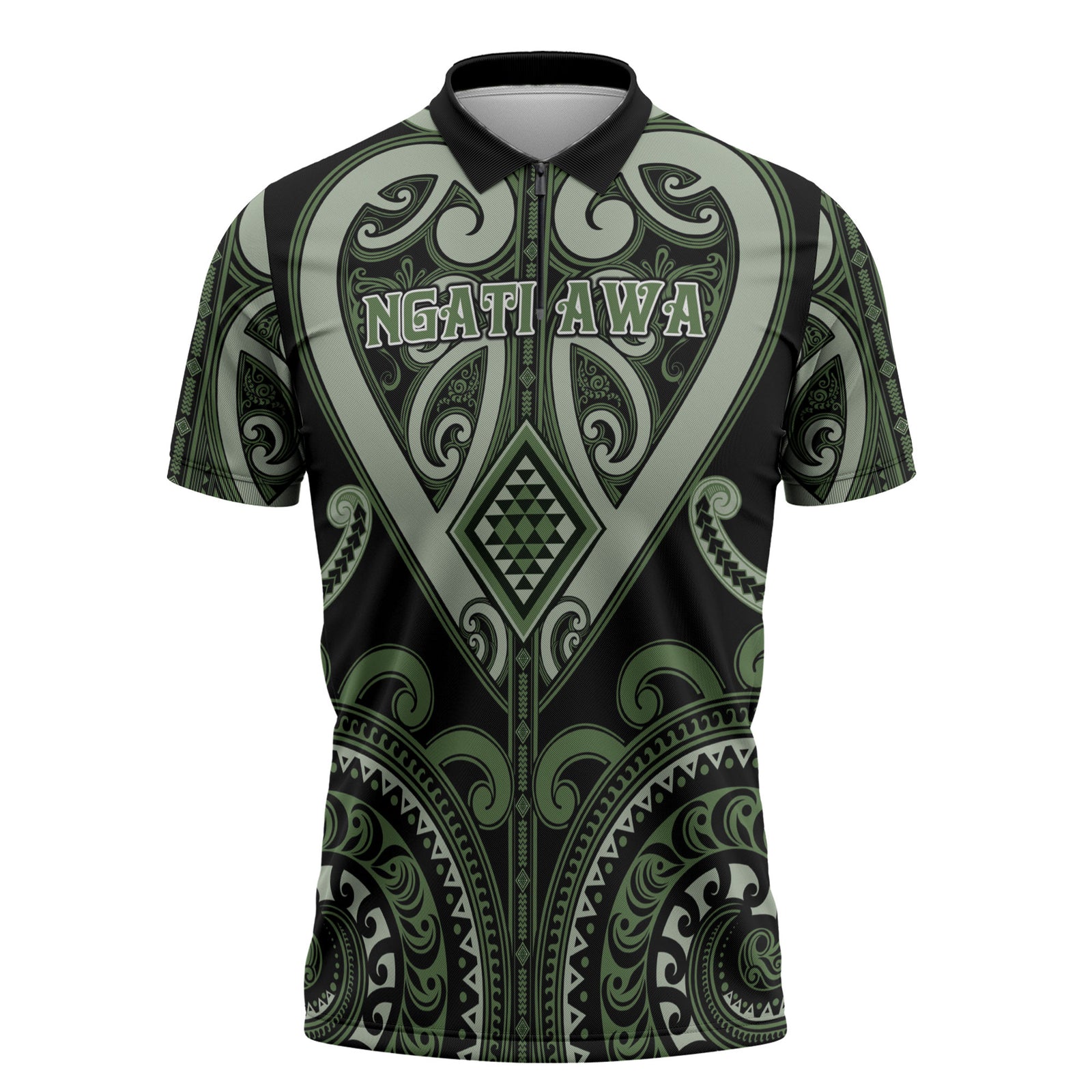 Custom Aotearoa Ngati Awa Zipper Polo Shirt Maori Tribal Pattern