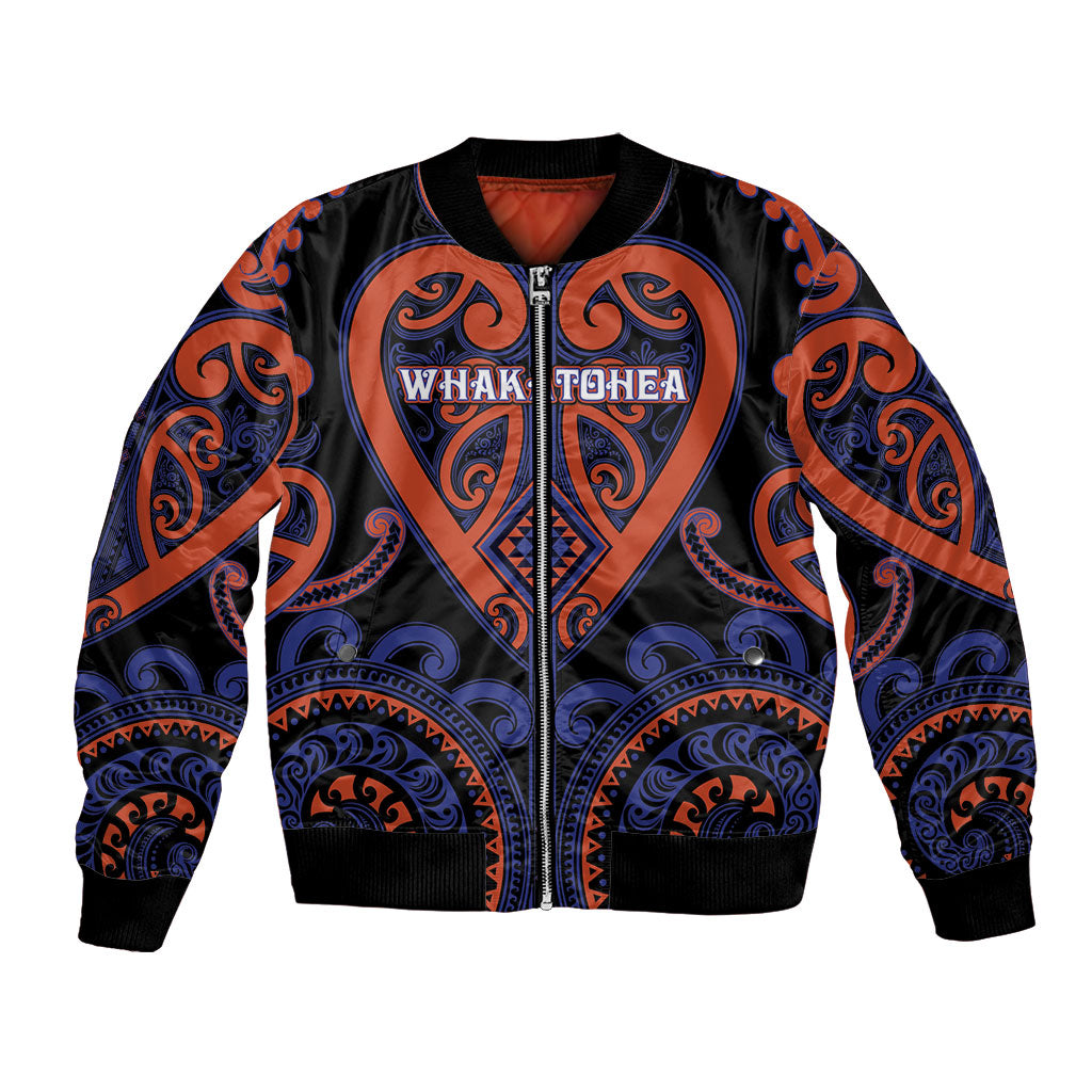 Custom Aotearoa Whakatohea Bomber Jacket Maori Tribal Pattern LT05 Unisex Navy - Polynesian Pride