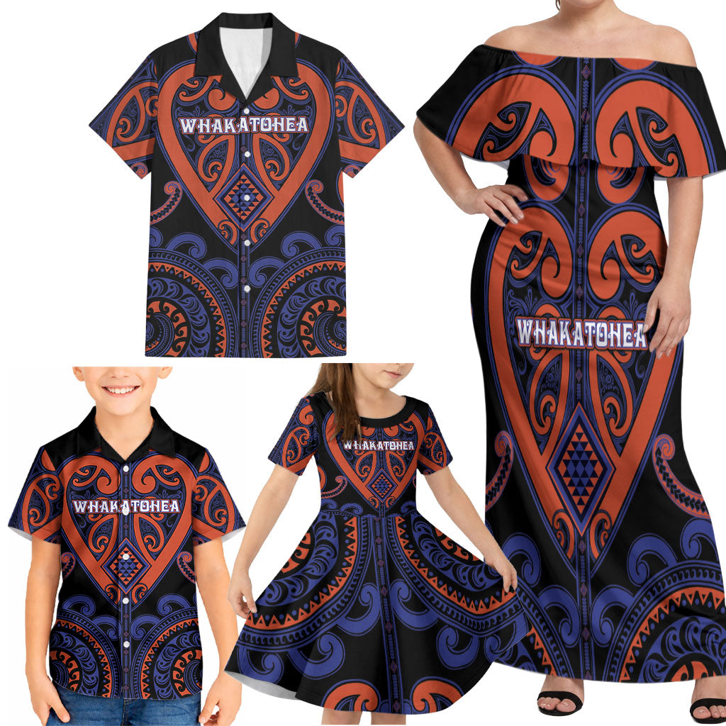 Custom Aotearoa Whakatohea Family Matching Off Shoulder Maxi Dress and Hawaiian Shirt Maori Tribal Pattern LT05 - Polynesian Pride