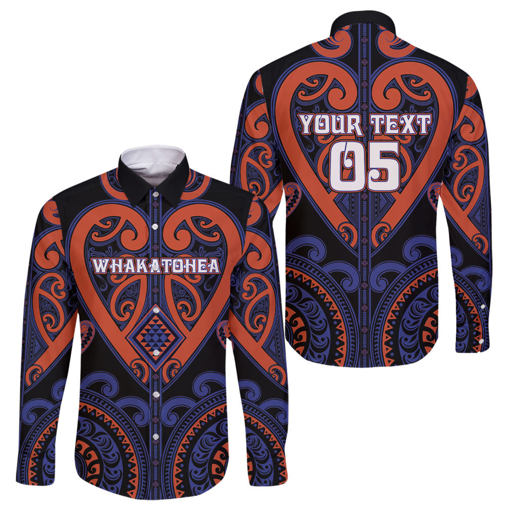 Custom Aotearoa Whakatohea Family Matching Tank Maxi Dress and Hawaiian Shirt Maori Tribal Pattern LT05 Dad's Shirt - Long Sleeve Navy - Polynesian Pride