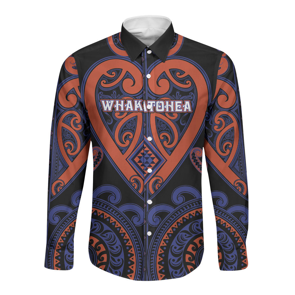 Custom Aotearoa Whakatohea Long Sleeve Button Shirt Maori Tribal Pattern LT05 Unisex Navy - Polynesian Pride