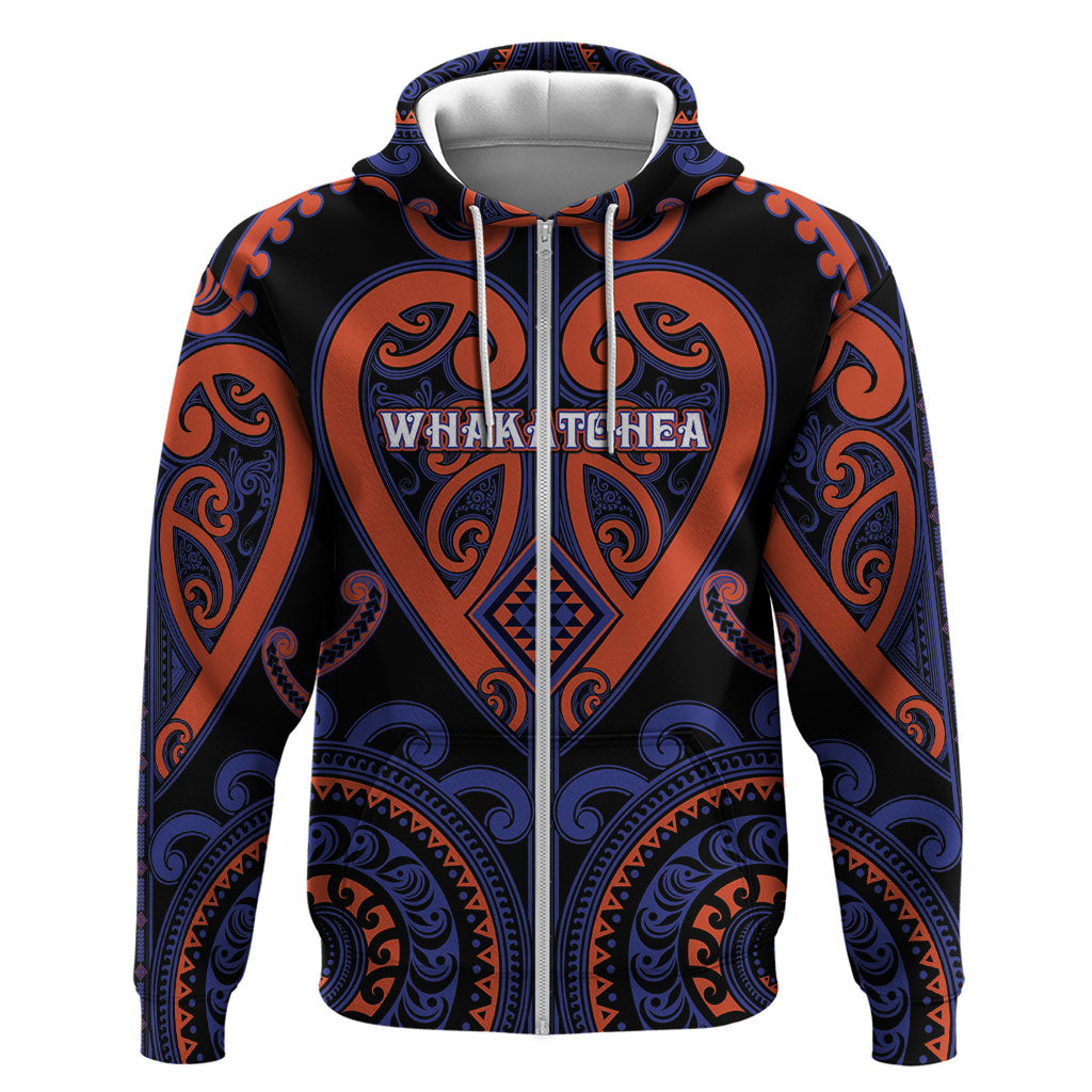 Custom Aotearoa Whakatohea Zip Hoodie Maori Tribal Pattern LT05 Zip Hoodie Navy - Polynesian Pride