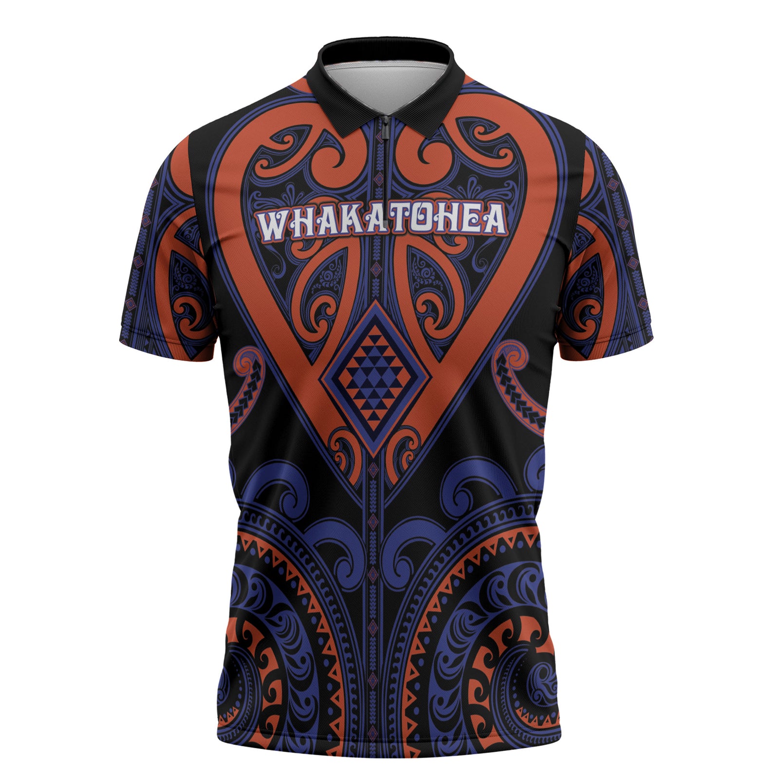 Custom Aotearoa Whakatohea Zipper Polo Shirt Maori Tribal Pattern