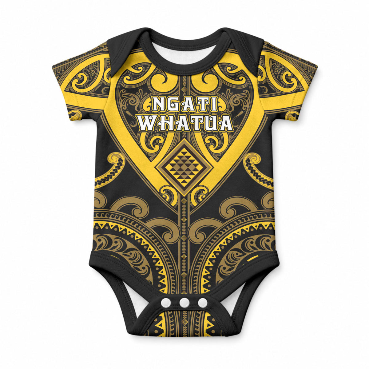 Custom Aotearoa Ngati Whatua Baby Onesie Maori Tribal Pattern LT05 Yellow - Polynesian Pride