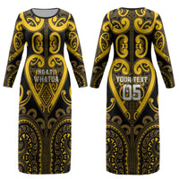 Custom Aotearoa Ngati Whatua Couples Matching Long Sleeve Bodycon Dress and Long Sleeve Button Shirt Maori Tribal Pattern LT05 - Polynesian Pride