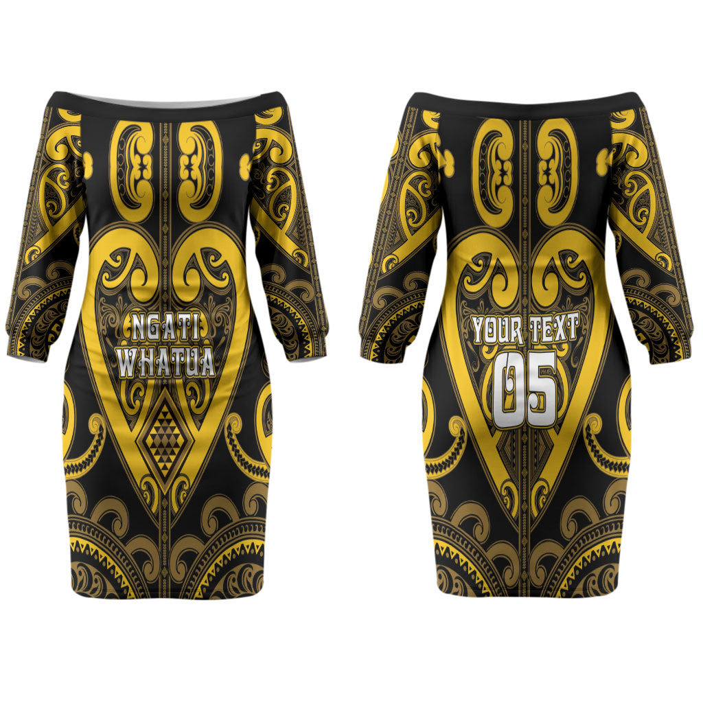 Custom Aotearoa Ngati Whatua Couples Matching Off The Shoulder Long Sleeve Dress and Hawaiian Shirt Maori Tribal Pattern LT05 - Polynesian Pride
