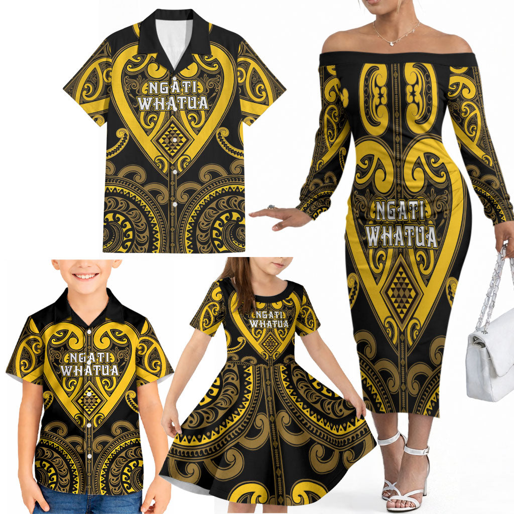 Custom Aotearoa Ngati Whatua Family Matching Off The Shoulder Long Sleeve Dress and Hawaiian Shirt Maori Tribal Pattern LT05 - Polynesian Pride