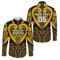Custom Aotearoa Ngati Whatua Family Matching Off The Shoulder Long Sleeve Dress and Hawaiian Shirt Maori Tribal Pattern LT05 Dad's Shirt - Long Sleeve Yellow - Polynesian Pride