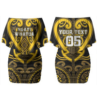 Custom Aotearoa Ngati Whatua Family Matching Off Shoulder Short Dress and Hawaiian Shirt Maori Tribal Pattern LT05 Mom's Dress Yellow - Polynesian Pride