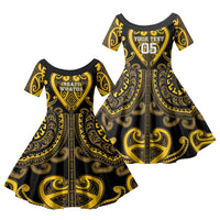 Custom Aotearoa Ngati Whatua Family Matching Summer Maxi Dress and Hawaiian Shirt Maori Tribal Pattern LT05 Daughter's Dress Yellow - Polynesian Pride