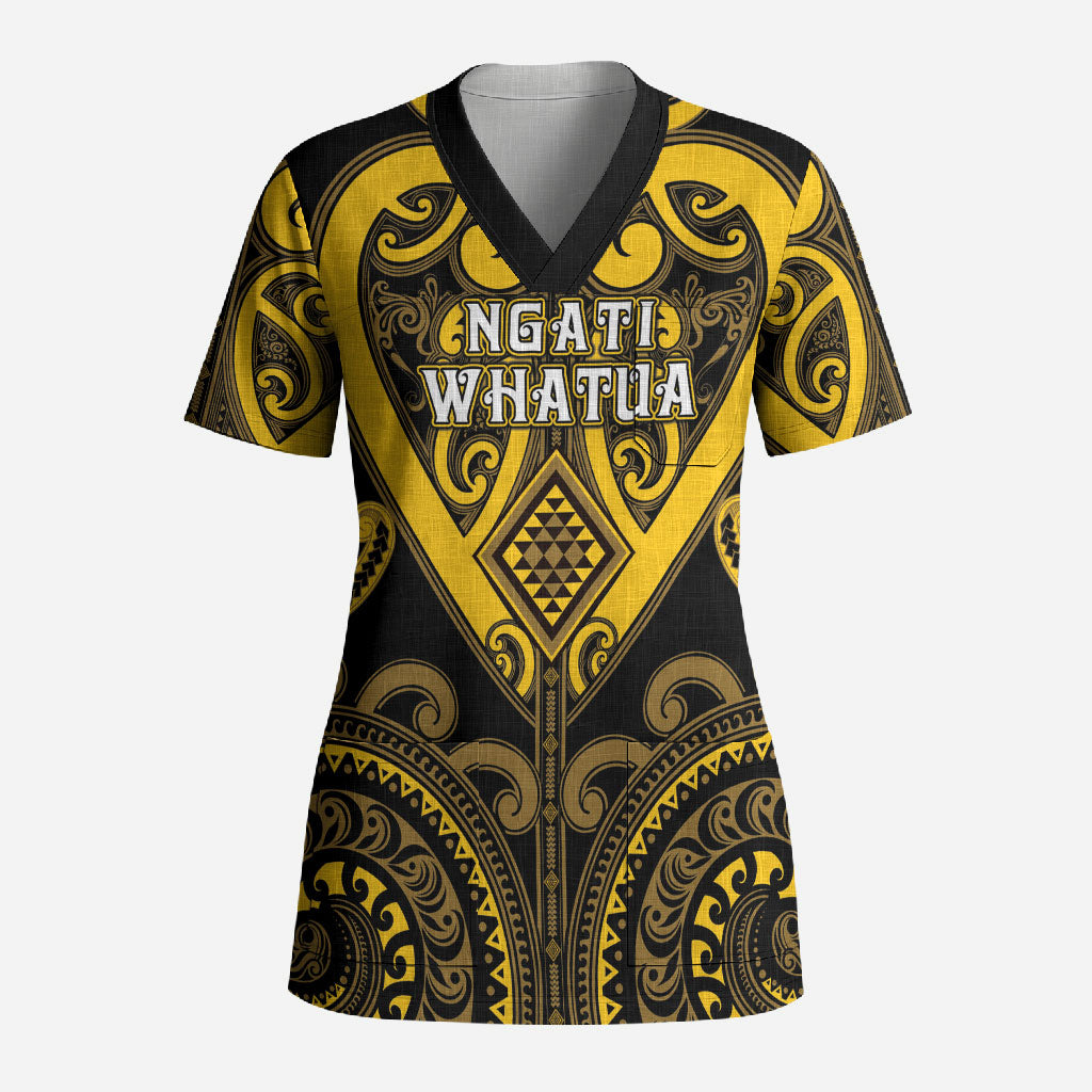 Custom Aotearoa Ngati Whatua Scrub Top Maori Tribal Pattern LT05 Adult Yellow - Polynesian Pride