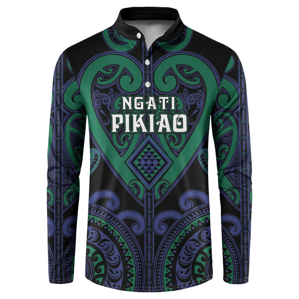 Custom Aotearoa Ngati Pikiao Button Sweatshirt Maori Tribal Pattern LT05 Green - Polynesian Pride