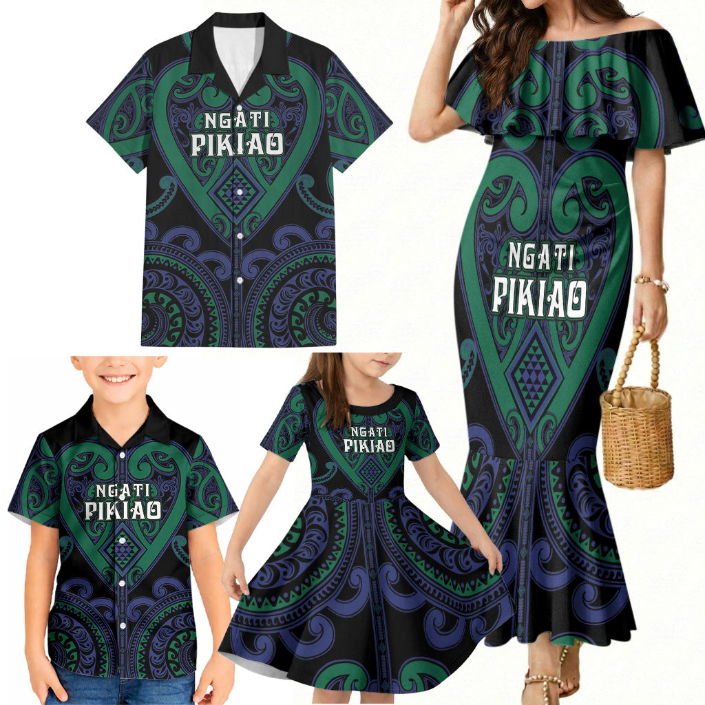 Custom Aotearoa Ngati Pikiao Family Matching Mermaid Dress and Hawaiian Shirt Maori Tribal Pattern LT05 - Polynesian Pride