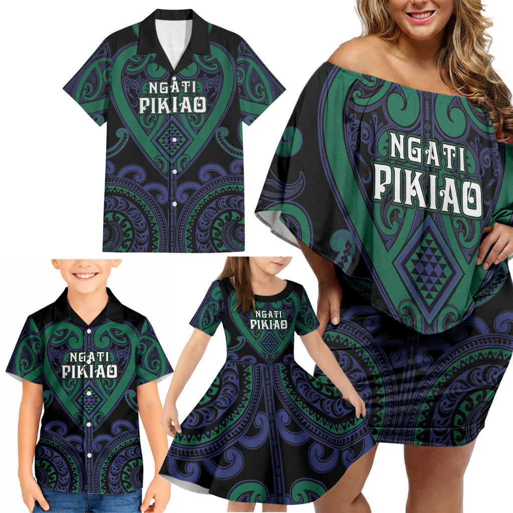 Custom Aotearoa Ngati Pikiao Family Matching Off Shoulder Short Dress and Hawaiian Shirt Maori Tribal Pattern LT05 - Polynesian Pride