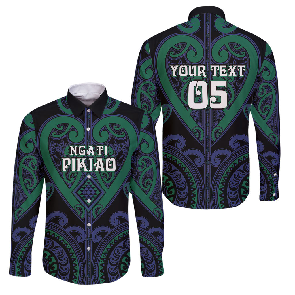 Custom Aotearoa Ngati Pikiao Family Matching Puletasi and Hawaiian Shirt Maori Tribal Pattern LT05 Dad's Shirt - Long Sleeve Green - Polynesian Pride
