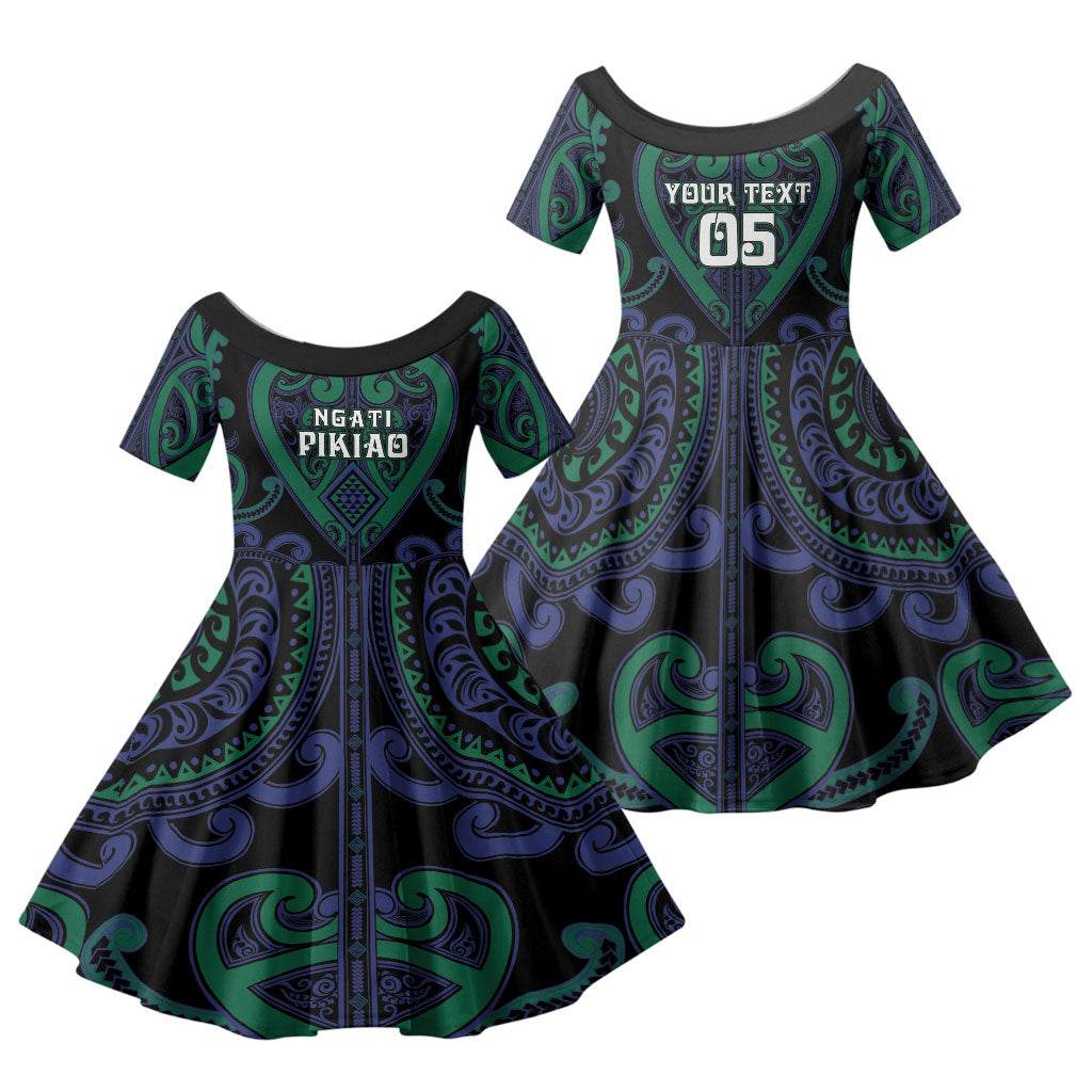Custom Aotearoa Ngati Pikiao Family Matching Puletasi and Hawaiian Shirt Maori Tribal Pattern LT05 Daughter's Dress Green - Polynesian Pride