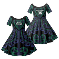 Custom Aotearoa Ngati Pikiao Family Matching Short Sleeve Bodycon Dress and Hawaiian Shirt Maori Tribal Pattern LT05 Daughter's Dress Green - Polynesian Pride