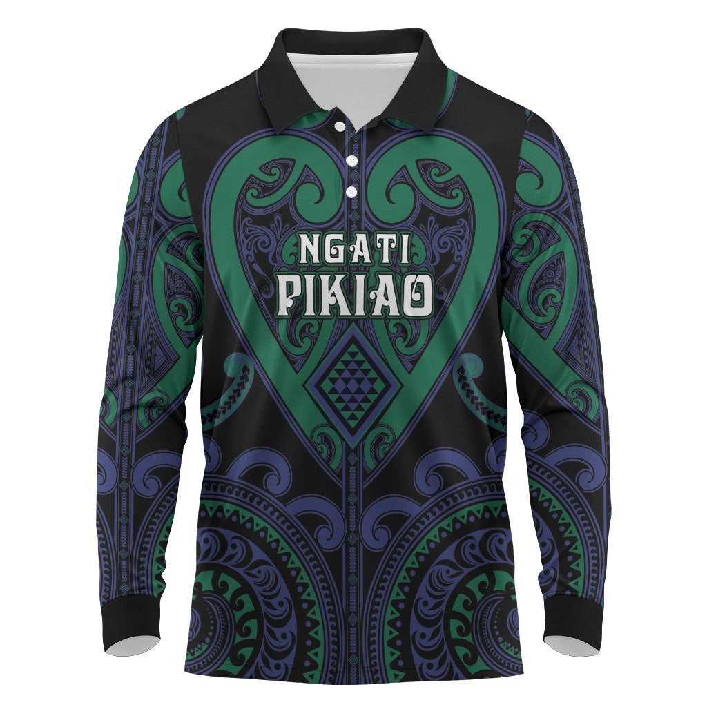 Custom Aotearoa Ngati Pikiao Long Sleeve Polo Shirt Maori Tribal Pattern