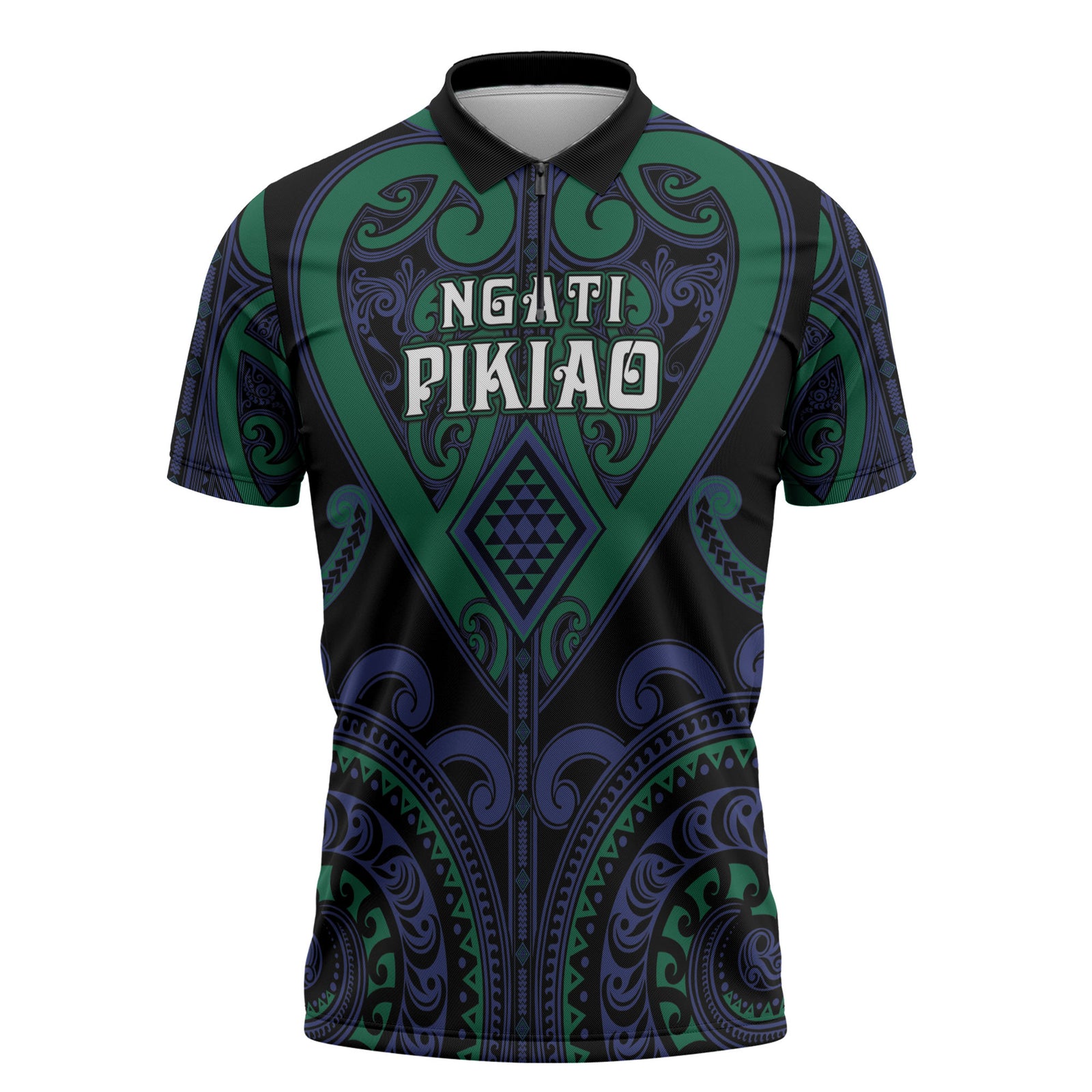 Custom Aotearoa Ngati Pikiao Zipper Polo Shirt Maori Tribal Pattern