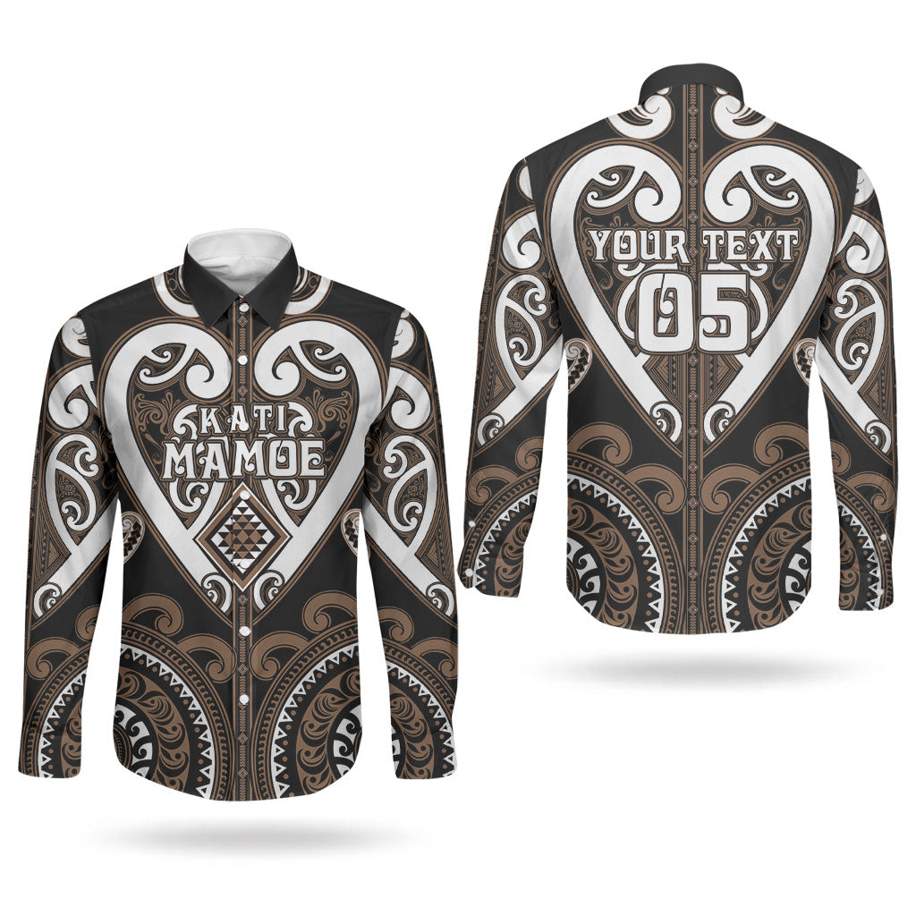 Custom Aotearoa Kati Mamoe Couples Matching Off The Shoulder Long Sleeve Dress and Long Sleeve Button Shirt Maori Tribal Pattern LT05 - Polynesian Pride