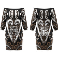 Custom Aotearoa Kati Mamoe Couples Matching Off The Shoulder Long Sleeve Dress and Long Sleeve Button Shirt Maori Tribal Pattern LT05 - Polynesian Pride