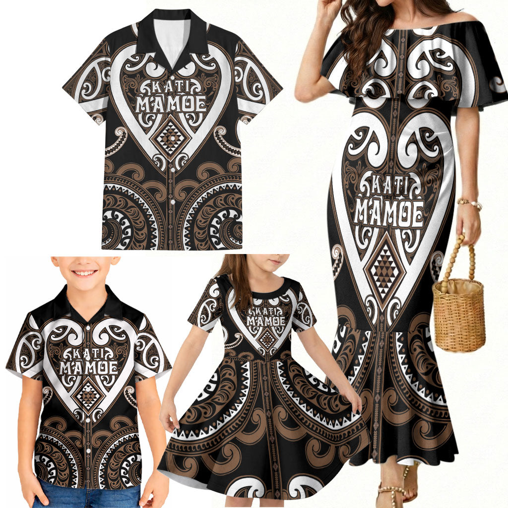 Custom Aotearoa Kati Mamoe Family Matching Mermaid Dress and Hawaiian Shirt Maori Tribal Pattern LT05 - Polynesian Pride