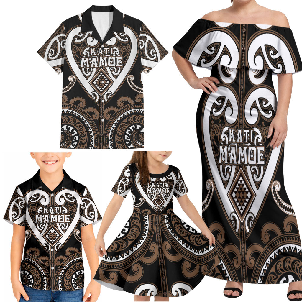 Custom Aotearoa Kati Mamoe Family Matching Off Shoulder Maxi Dress and Hawaiian Shirt Maori Tribal Pattern LT05 - Polynesian Pride