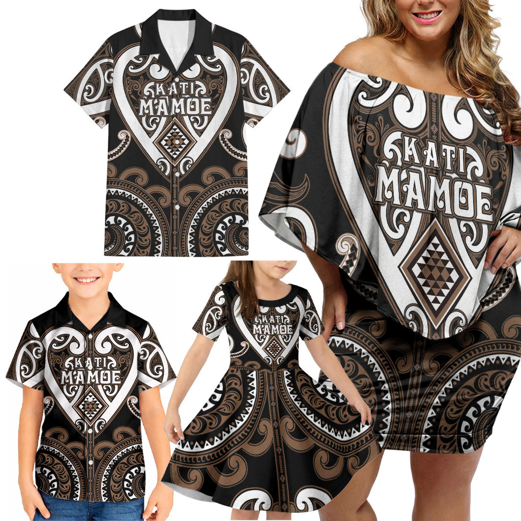 Custom Aotearoa Kati Mamoe Family Matching Off Shoulder Short Dress and Hawaiian Shirt Maori Tribal Pattern LT05 - Polynesian Pride