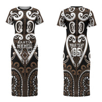 Custom Aotearoa Kati Mamoe Family Matching Short Sleeve Bodycon Dress and Hawaiian Shirt Maori Tribal Pattern LT05 Mom's Dress Brown - Polynesian Pride