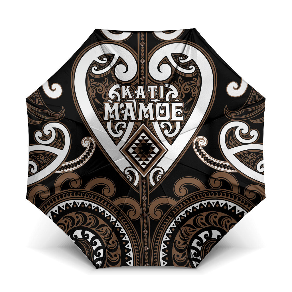 Aotearoa Kati Mamoe Umbrella Maori Tribal Pattern LT05 One Size Folded 11.42 inch Opened Diameter 37.4 inch Brown - Polynesian Pride