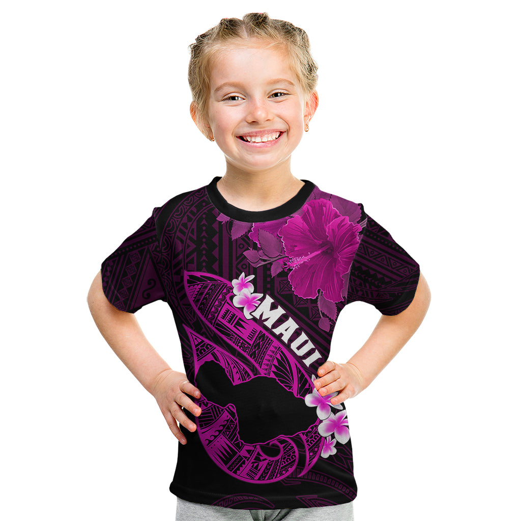 Personalized Hawaii Maui Kid T Shirt Polynesian Fish Hook Hibiscus Pink Version LT05 Pink - Polynesian Pride