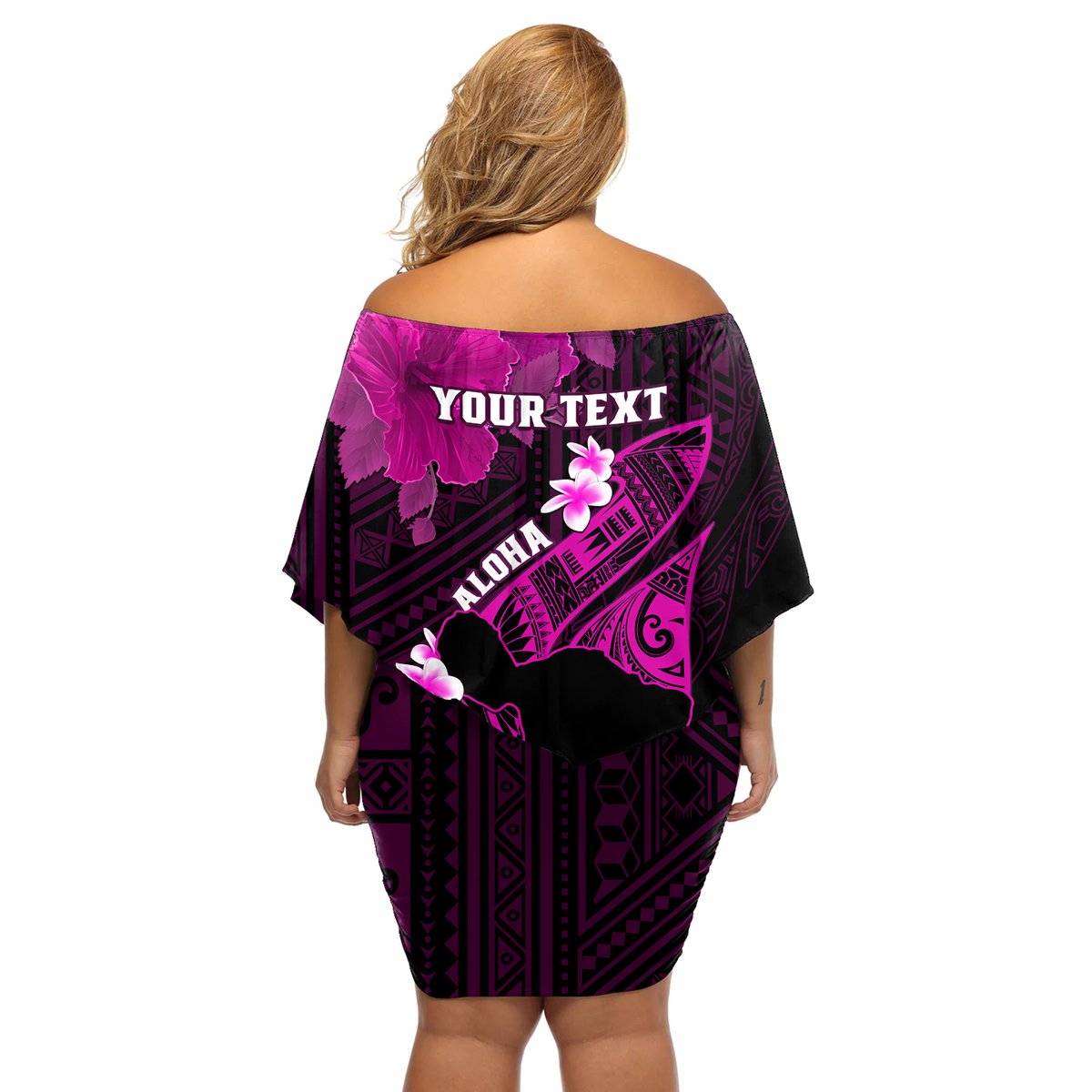 Personalized Hawaii Maui Off Shoulder Short Dress Polynesian Fish Hook Hibiscus Pink Version LT05 - Polynesian Pride