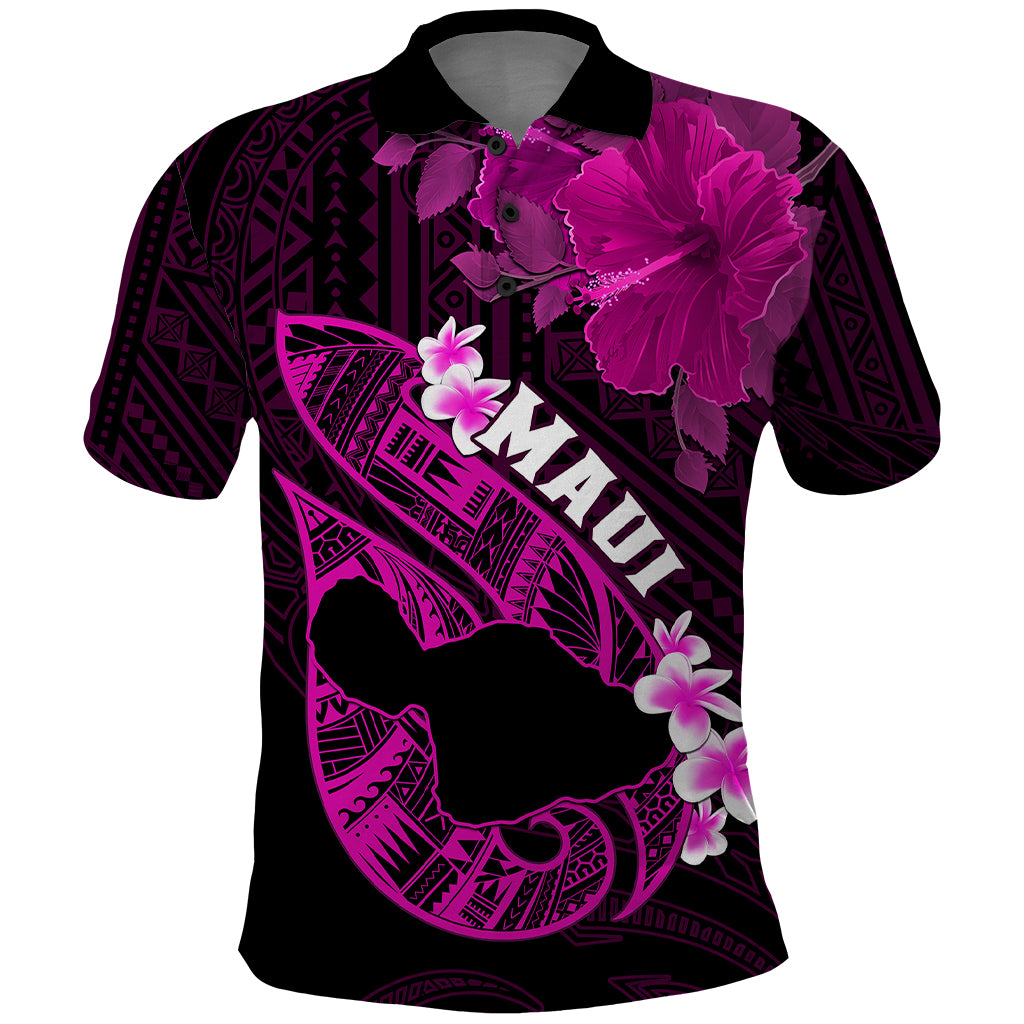 Personalized Hawaii Maui Polo Shirt Polynesian Fish Hook Hibiscus Pink Version LT05 Pink - Polynesian Pride