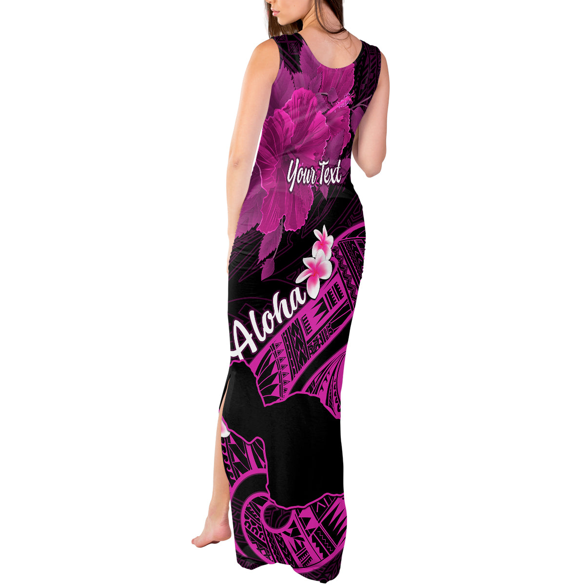 Personalized Hawaii Maui Tank Maxi Dress Polynesian Fish Hook Hibiscus Pink Version LT05 - Polynesian Pride
