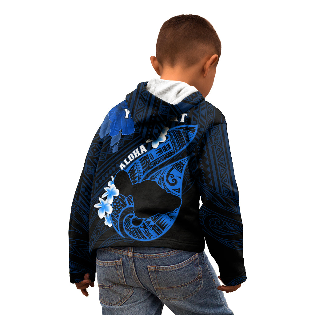 Personalized Hawaii Maui Kid Hoodie Polynesian Fish Hook Hibiscus Blue Version LT05 - Polynesian Pride