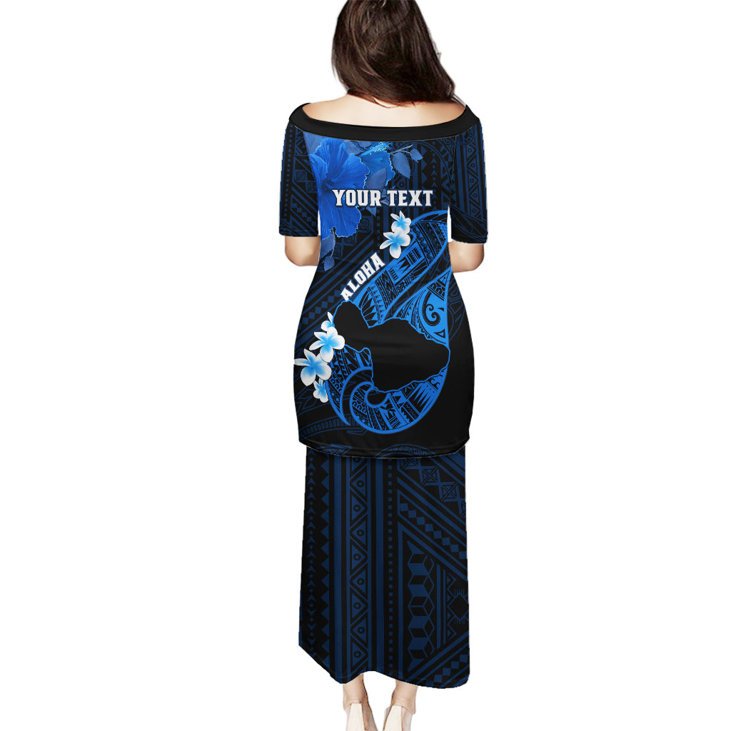 Personalized Hawaii Maui Puletasi Polynesian Fish Hook Hibiscus Blue Version LT05 - Polynesian Pride