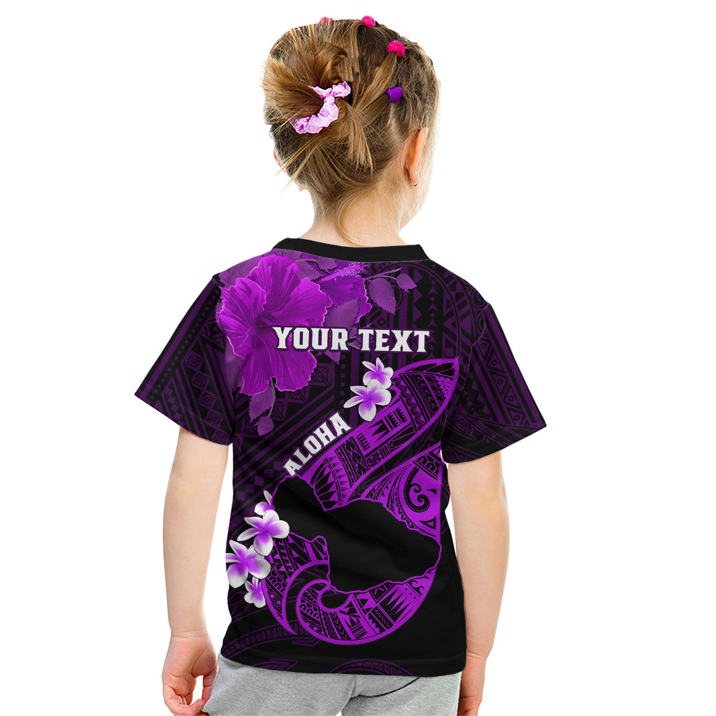 Personalized Hawaii Maui Kid T Shirt Polynesian Fish Hook Hibiscus Purple Version LT05 - Polynesian Pride