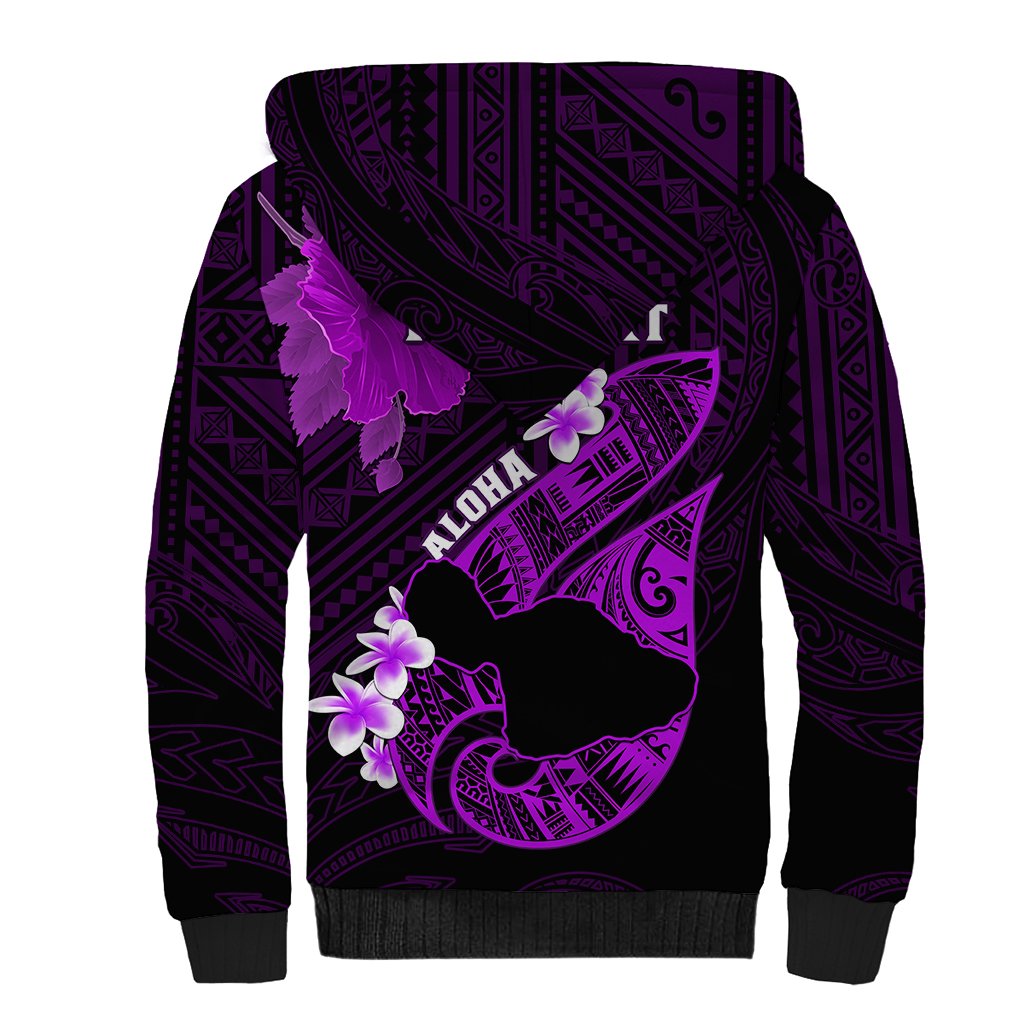 Personalized Hawaii Maui Sherpa Hoodie Polynesian Fish Hook Hibiscus Purple Version LT05 - Polynesian Pride