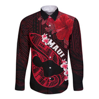 Personalized Hawaii Maui Long Sleeve Button Shirt Polynesian Fish Hook Hibiscus Red Version LT05 Unisex Red - Polynesian Pride