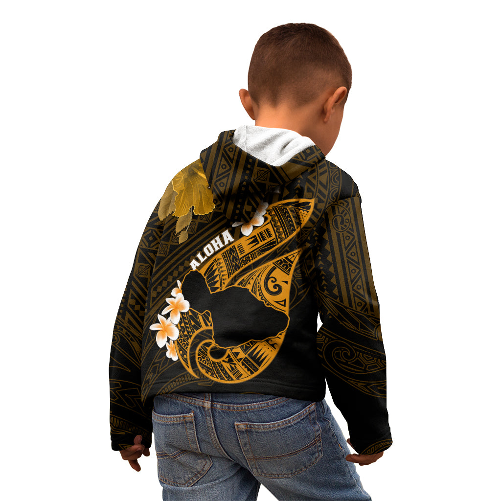 Hawaii Maui Kid Hoodie Polynesian Fish Hook Hibiscus Gold Version LT05 - Polynesian Pride