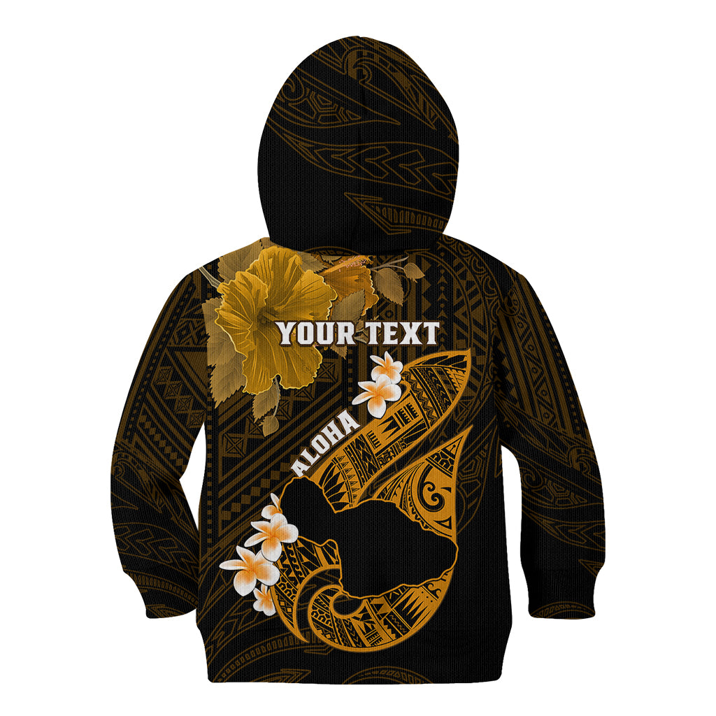 Personalized Hawaii Maui Kid Hoodie Polynesian Fish Hook Hibiscus Gold Version LT05 - Polynesian Pride