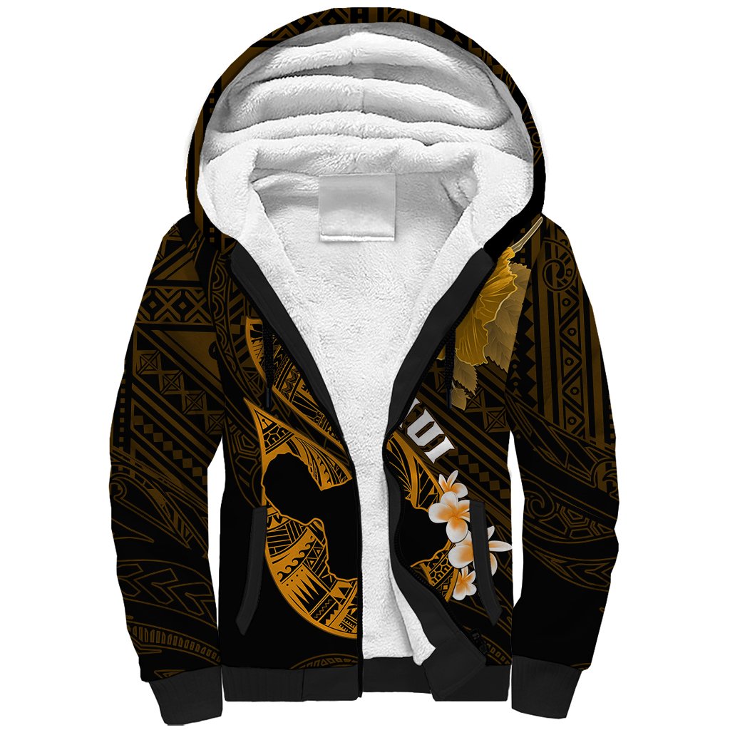 Personalized Hawaii Maui Sherpa Hoodie Polynesian Fish Hook Hibiscus Gold Version LT05 Unisex Gold - Polynesian Pride