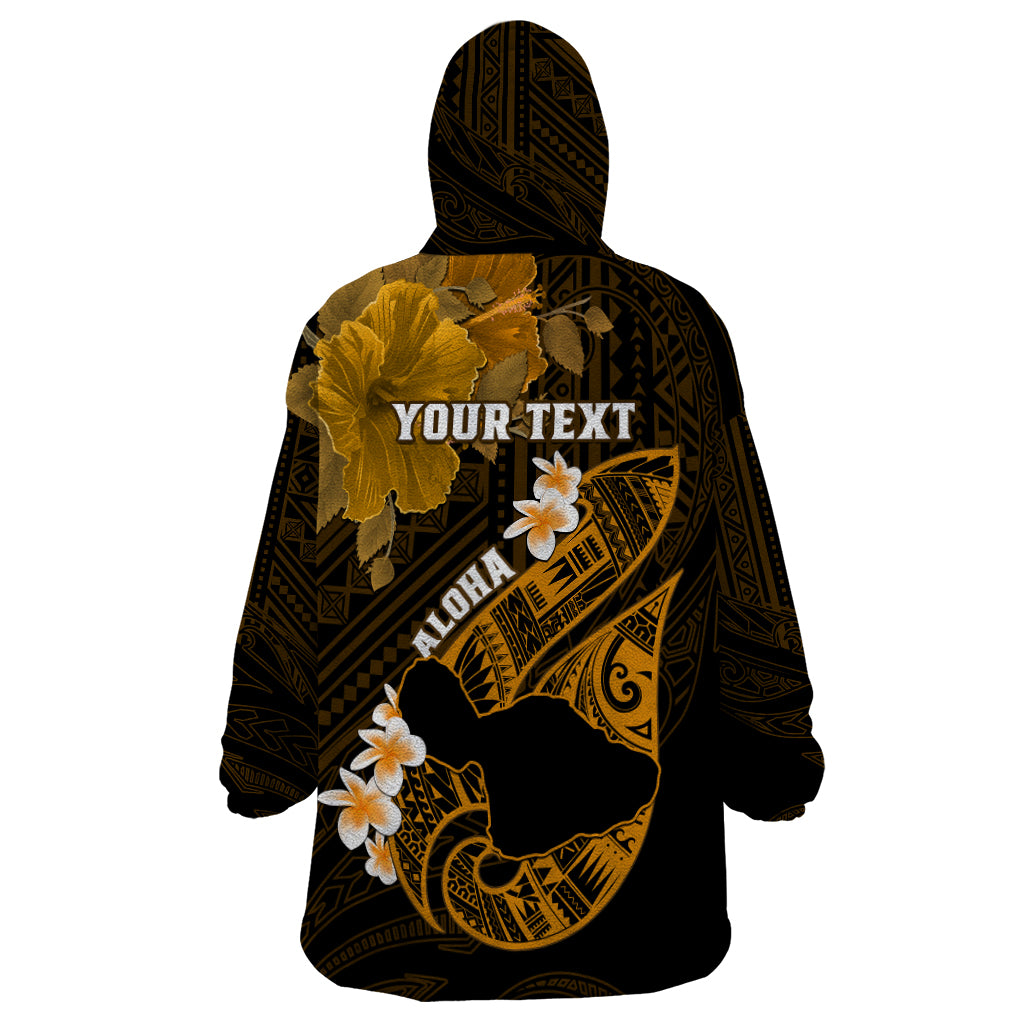 Personalized Hawaii Maui Wearable Blanket Hoodie Polynesian Fish Hook Hibiscus Gold Version LT05 - Polynesian Pride