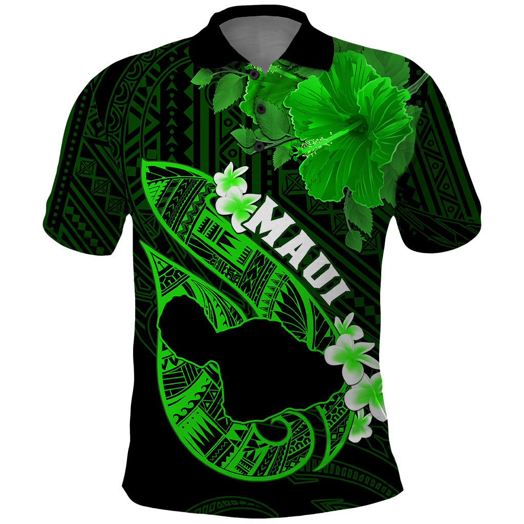 Personalized Hawaii Maui Polo Shirt Polynesian Fish Hook Hibiscus Green Version LT05 Green - Polynesian Pride