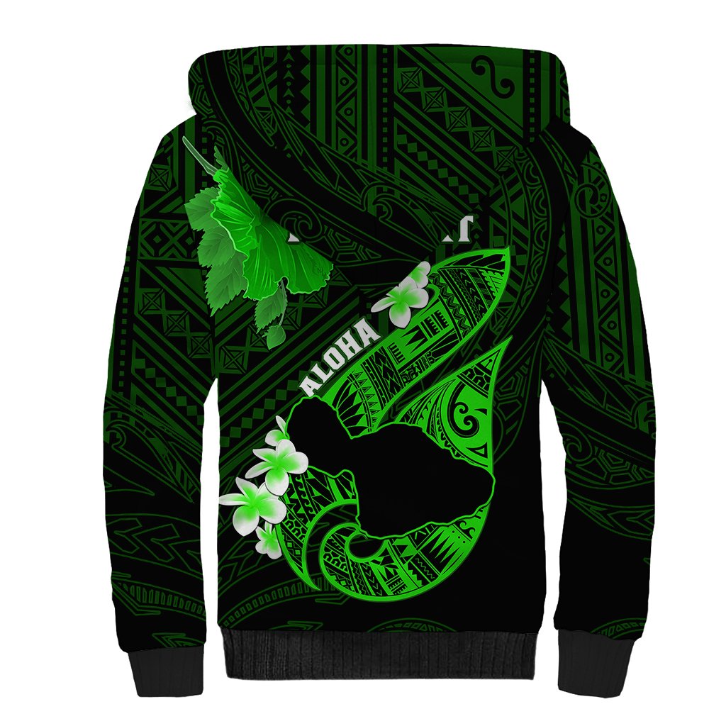 Personalized Hawaii Maui Sherpa Hoodie Polynesian Fish Hook Hibiscus Green Version LT05 - Polynesian Pride