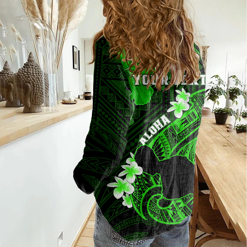 Personalized Hawaii Maui Women Casual Shirt Polynesian Fish Hook Hibiscus Green Version LT05 - Polynesian Pride