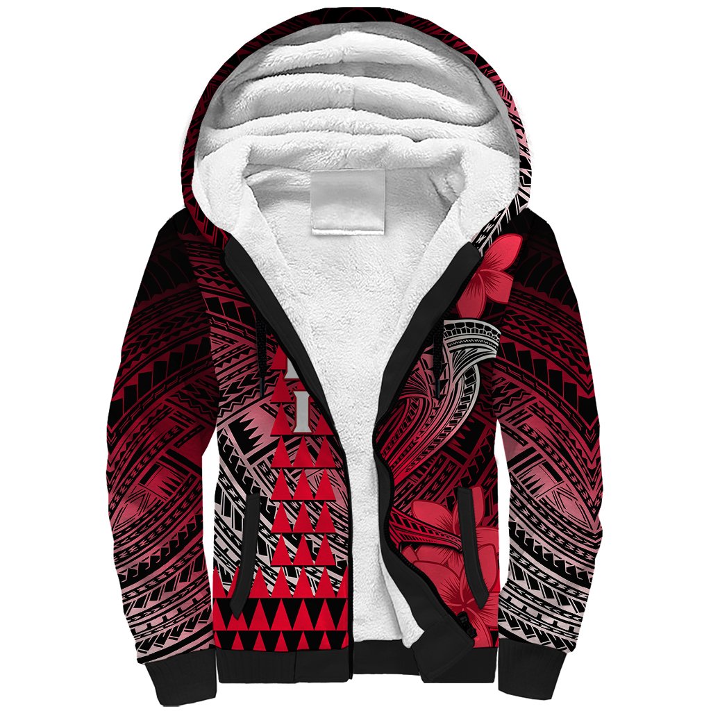 Personalized Hawaii Sherpa Hoodie Hammerhead Shark Kakau Polynesian Tribal Red LT05 Unisex Red - Polynesian Pride