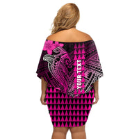 Personalized Hawaii Off Shoulder Short Dress Hammerhead Shark Kakau Polynesian Tribal Pink LT05 - Polynesian Pride